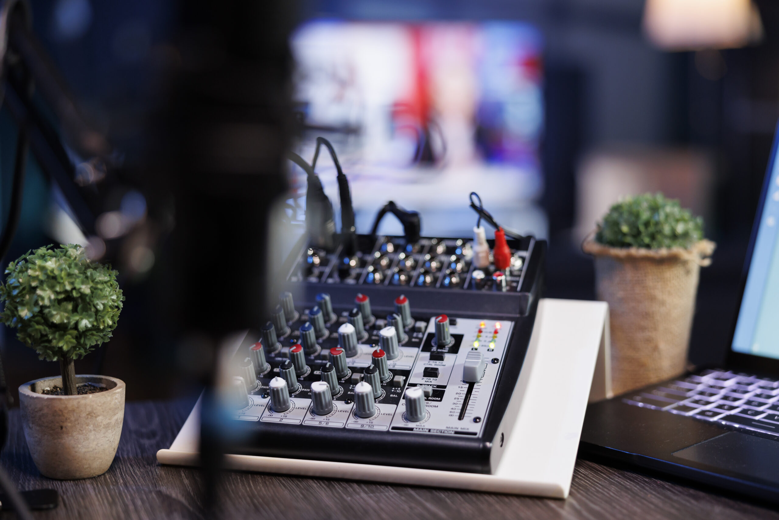 professional audio mixer on desk at home