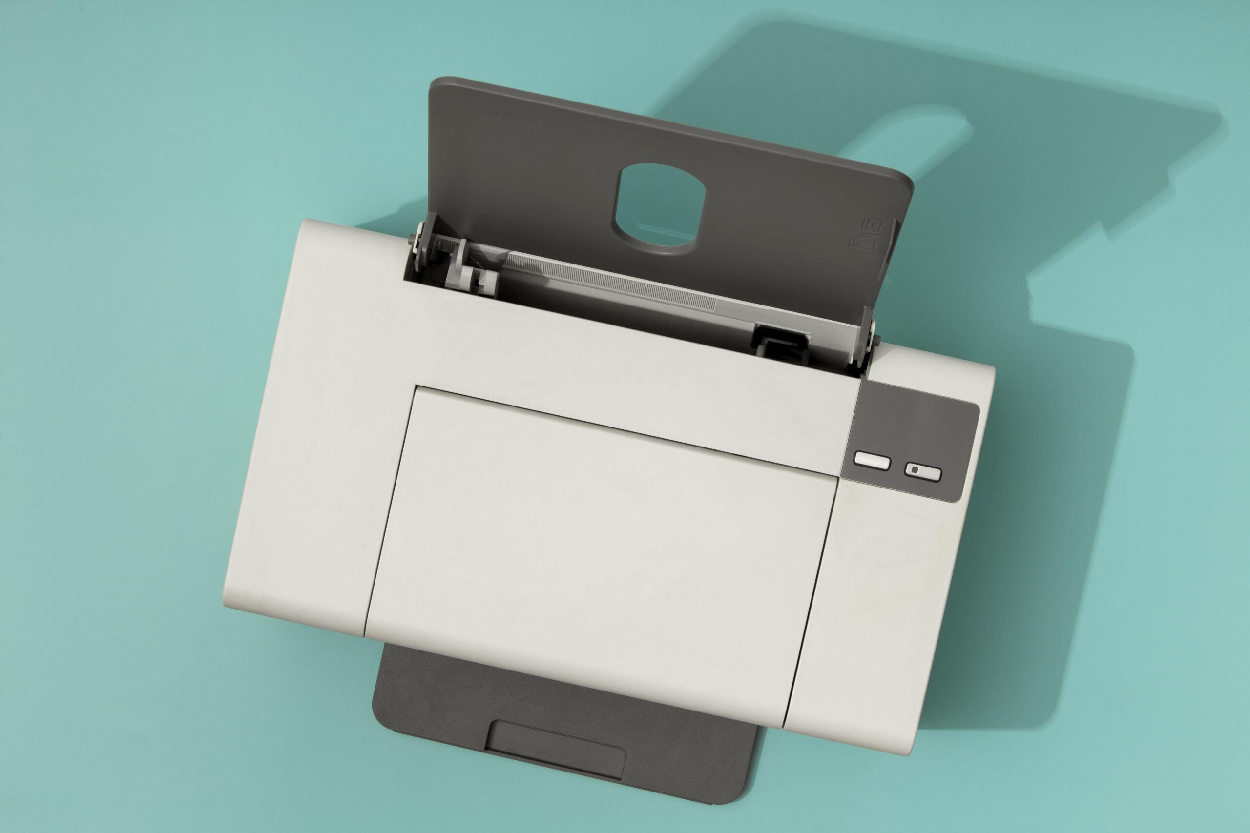 top view still life printer composition